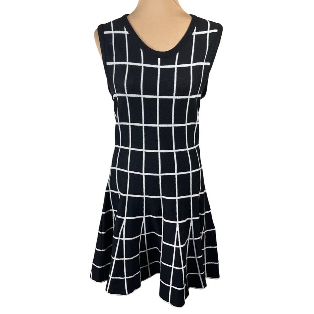 JOA Knit Skater Dress Black White Check M Medium Y2K Fit and Flare Mini